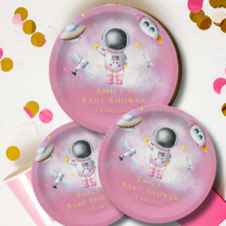 Ruimtemeisje Astronaut-raketten met sterren Baby s Papieren Bordje