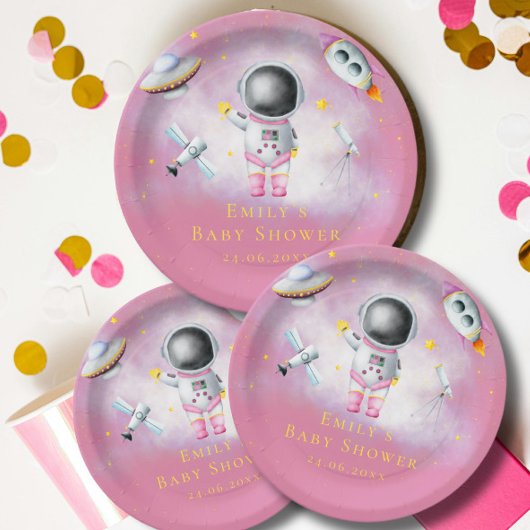 Ruimtemeisje Astronaut-raketten met sterren Baby s Papieren Bordje