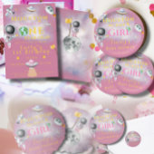 Ruimtemeisje Astronaut roze raketster 1e verjaarda Ronde Sticker