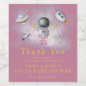 Ruimtemeisje Astronaut roze raketsterren Baby show Wijn Etiket (Enkel label)