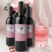 Ruimtemeisje Astronaut roze raketsterren Baby show Wijn Etiket