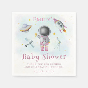 Ruimtemeisje Astronaut roze raketten Baby shower Servet