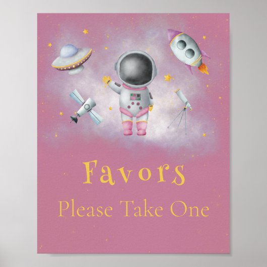 Ruimtemeisje Astronaut roze raketten sterren Favor Poster (Voorkant)