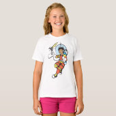 Ruimtemeisje met raketblaster t-shirt (Voorkant volledig)