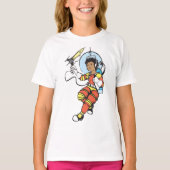 Ruimtemeisje met raketblaster t-shirt (Voorkant)