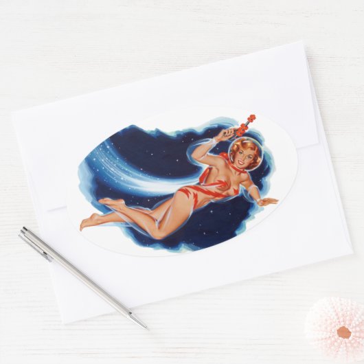 Ruimtemeisje Ovale Sticker (Envelop)