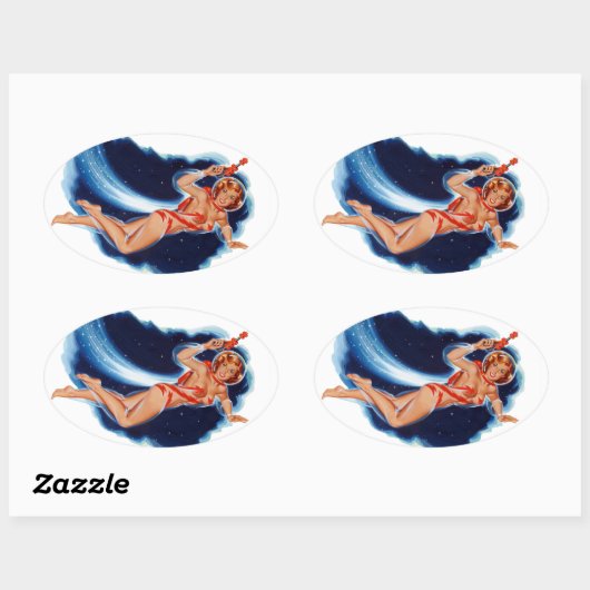 Ruimtemeisje Ovale Sticker (Vel)