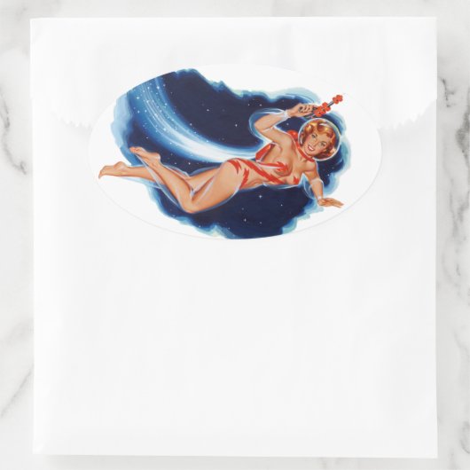 Ruimtemeisje Ovale Sticker (Tas)