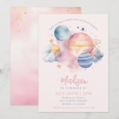 Ruimtemeisje Verjaardag Planeten Sterren Roze Kaart (Voorkant / Achterkant)