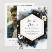 Ruimteminimalistische hemelse bruiloft save the date (Voorkant / Achterkant)