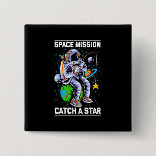 Ruimtemissie voor astronaut vangt een ster vierkante button 5,1 cm