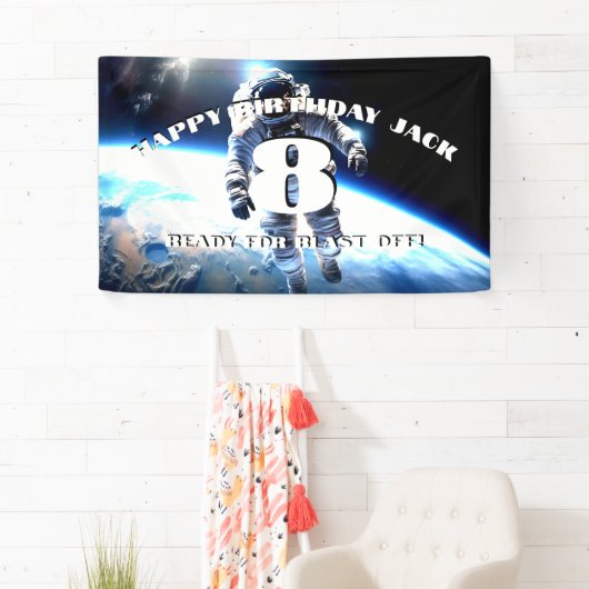 Ruimtepak astronaut verjaardag blast off custom spandoek (Insitu)