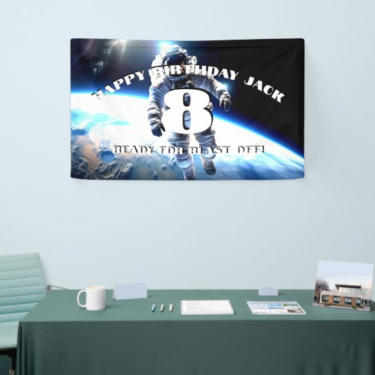 Ruimtepak astronaut verjaardag blast off custom spandoek (Beurs)