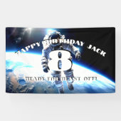 Ruimtepak astronaut verjaardag blast off custom spandoek (Horizontaal)