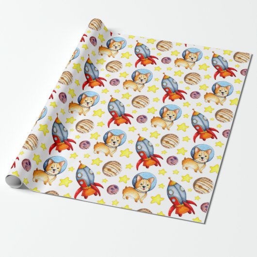 Ruimtepapier Cute Corgi Wrapping Paper Cadeaupapier (Uitgerold)