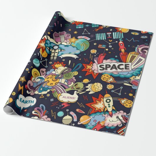 Ruimtepatroon Cadeaupapier (Uitgerold)