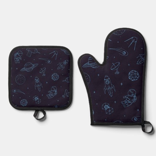 Ruimtepatroon Ovenwant & Pannenlap Set (Voorkant)