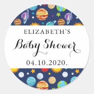 Ruimtepatroon, planeten, sterren, kosmos, Baby sho Ronde Sticker