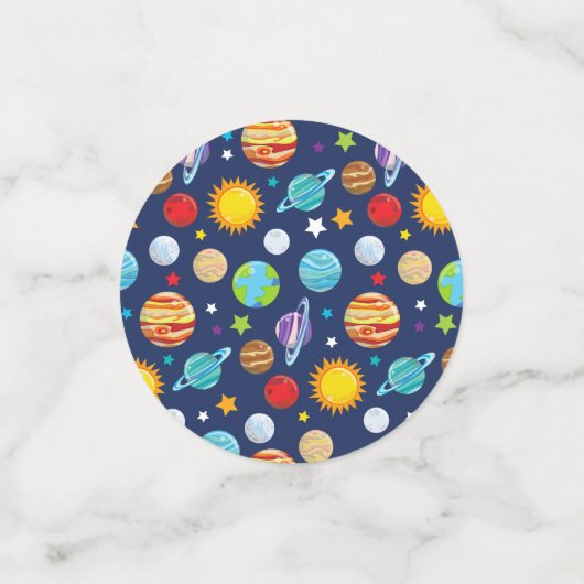 Ruimtepatroon, planeten, sterren, kosmos, geboorte confetti (Kleine voorkant)