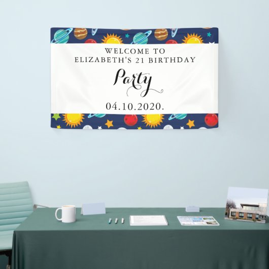 Ruimtepatroon, planeten, sterren, kosmos, geboorte spandoek (Beurs)