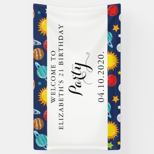 Ruimtepatroon, planeten, sterren, kosmos, geboorte spandoek (Verticaal)