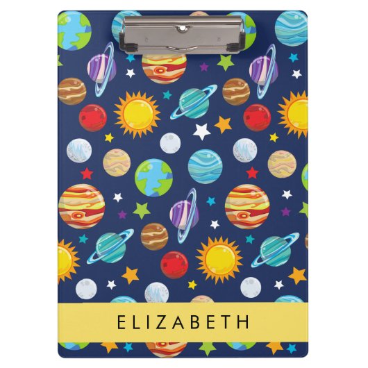 Ruimtepatroon, Planeten, Sterren, Kosmos, Jouw naa Klembord (Voorkant)