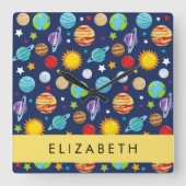 Ruimtepatroon, Planeten, Sterren, Kosmos, Jouw naa Vierkante Klok (Voorkant)