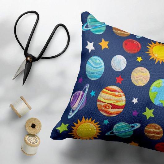 Ruimtepatroon, planeten, sterren, kosmos, melkweg accent kussen