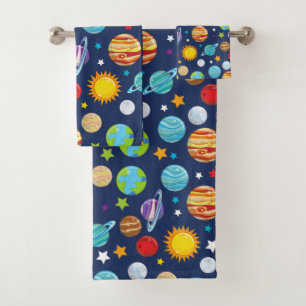 Ruimtepatroon, planeten, sterren, kosmos, melkweg bad handdoek