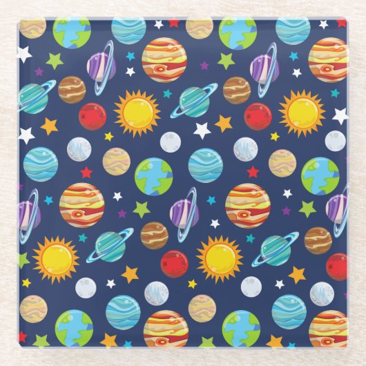 Ruimtepatroon, planeten, sterren, kosmos, melkweg glazen onderzetter (Voorkant)