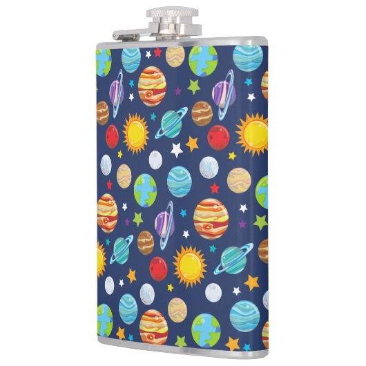 Ruimtepatroon, planeten, sterren, kosmos, melkweg heupfles (Links)