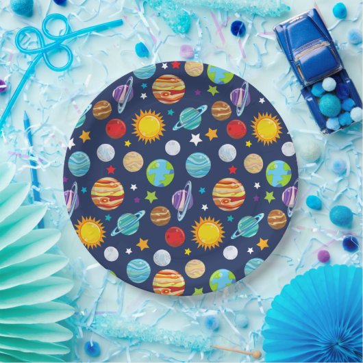 Ruimtepatroon, planeten, sterren, kosmos, melkweg papieren bordje (Feest)