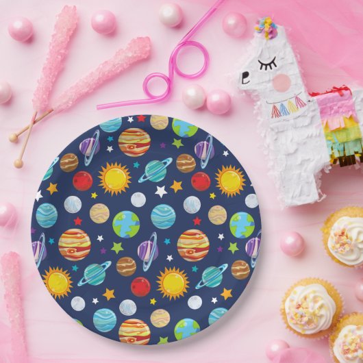 Ruimtepatroon, planeten, sterren, kosmos, melkweg papieren bordje (Feest)