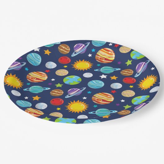 Ruimtepatroon, planeten, sterren, kosmos, melkweg papieren bordje (Gekanteld)