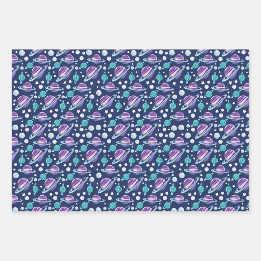 Ruimtepatroon, planeten, sterren, melkweg, kosmos inpakpapier vel (Voorkant)