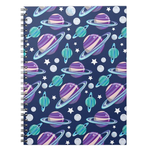 Ruimtepatroon, planeten, sterren, melkweg, kosmos notitieboek (Voorkant)