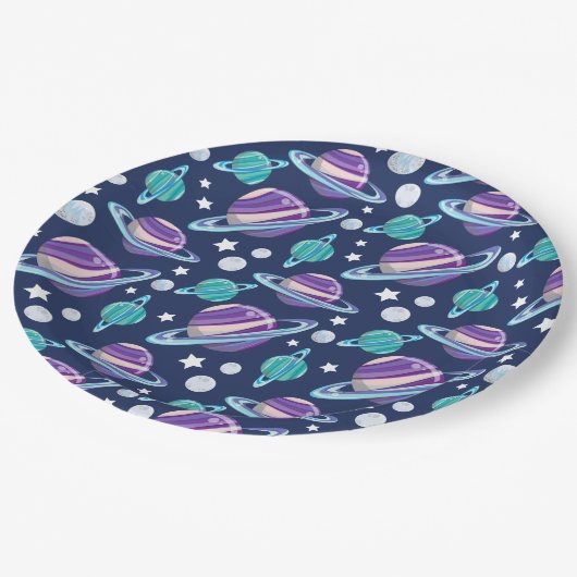 Ruimtepatroon, planeten, sterren, melkweg, kosmos papieren bordje (Gekanteld)