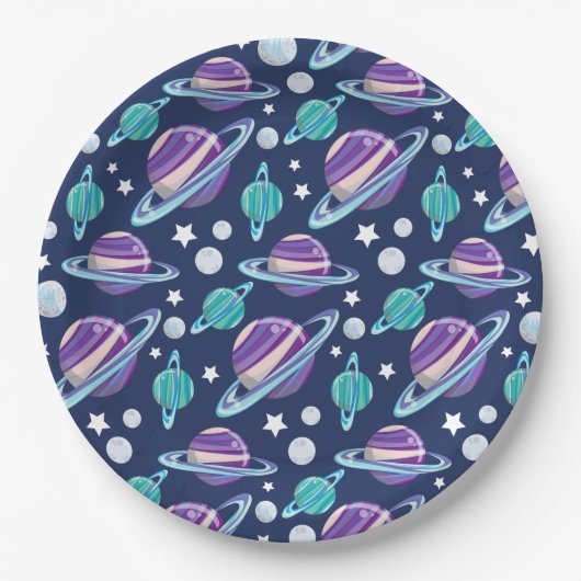 Ruimtepatroon, planeten, sterren, melkweg, kosmos papieren bordje (Voorkant)