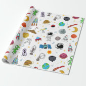 ruimtepatroon van de astronaut cadeaupapier (Uitgerold)