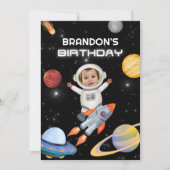 Ruimteplaneet astronaut foto verjaardag uitnodigin kaart (Voorkant)