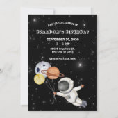 Ruimteplaneet astronaut foto verjaardag uitnodigin kaart (Achterkant)