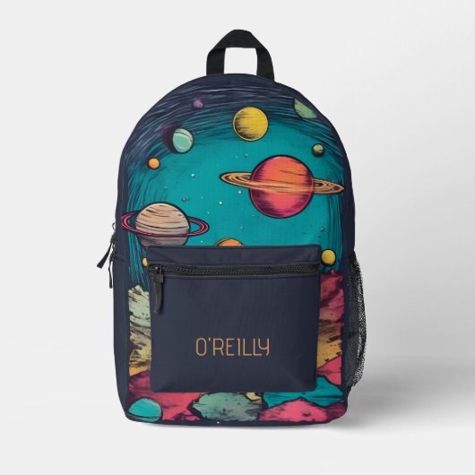 Ruimteplaneet Galactisch Modern Monogram Bedrukte Rugzak (Voorkant)