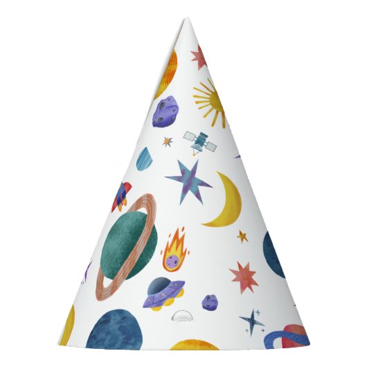 Ruimteplaneten Astronaut Maan Sterren Verjaardag Feesthoedjes (Links)