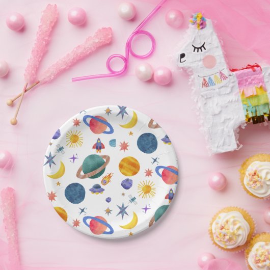 Ruimteplaneten Astronaut Maan Sterren Verjaardag Papieren Bordje (Feest)