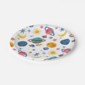 Ruimteplaneten Astronaut Maan Sterren Verjaardag Papieren Bordje (Gekanteld)