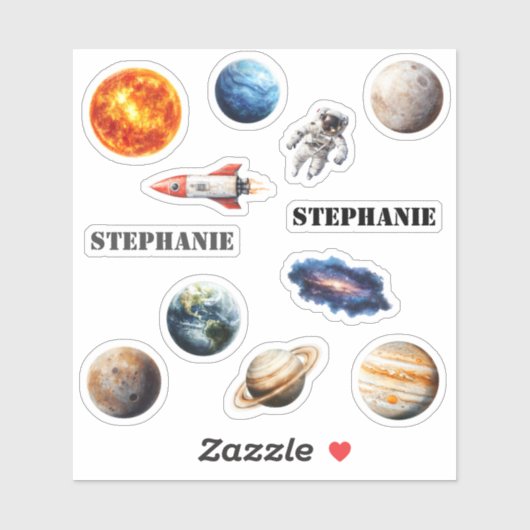 Ruimteplaneten Astronaut Rocket Naam Sticker (Vel)
