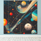Ruimteplaneten & banen – Retro futuristisch Canvas Afdruk (Insitu (Houten vloer))