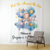 Ruimteplaneten Blauw Eerste Verjaardag Wandkleed (In situ)