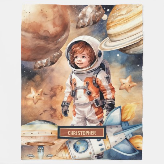 Ruimteplaneten Deken Aangepaste Naam Astronaut Boy (Voorkant)