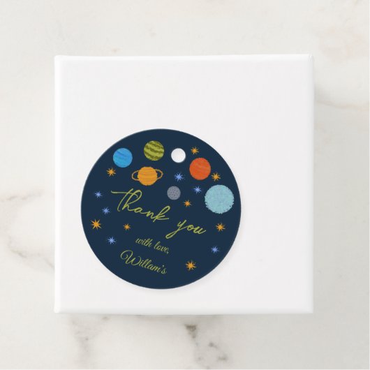 Ruimteplaneten Galaxy Stars Boy Baby shower Gift Bedankjes Labels (In situ)